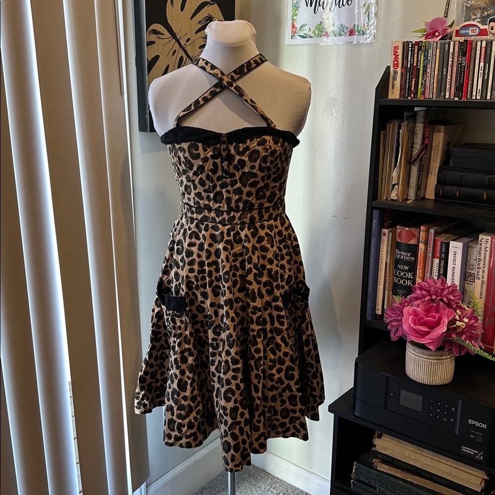 Adjustable Leopard Print Strappy Dress with Pockets